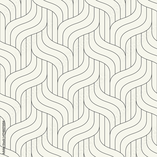 Geometric wave design. Vector seamless pattern. Monochrome ripple texture. Linear woven grid design. 