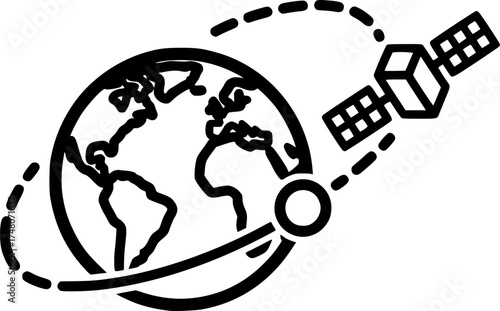 Simple illustration of orbiting satellite around earth for educational design
