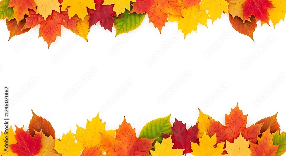 Fototapeta premium Vibrant fall maple leaf border with white space for text and design