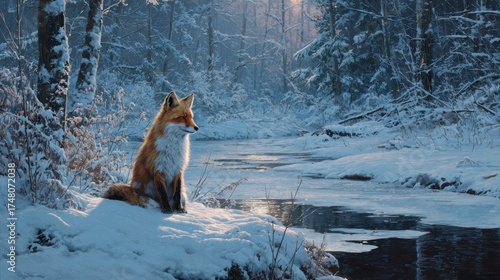 Fototapeta Naklejka Na Ścianę i Meble -  Fox in snowy forest