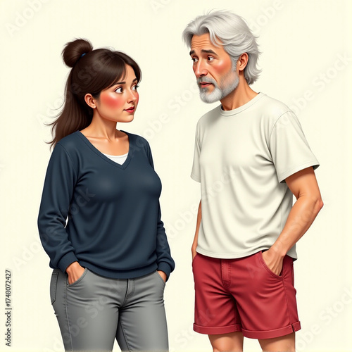 Younger white woman talking to older white man