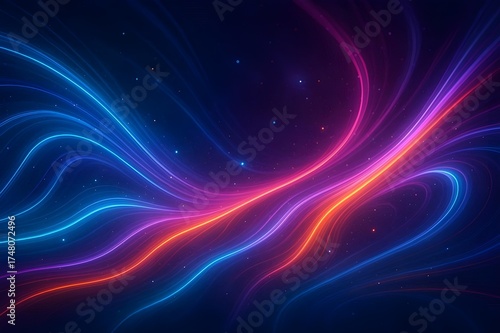 Stunning vibrant neon light trails in cosmic space