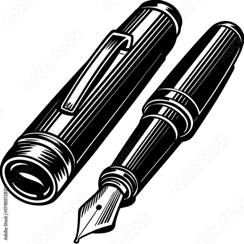 Elegant fountain pen with cap, a classic writing instrument, perfect for calligraphy, journaling, or signing documents