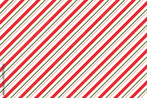 Christmas candy can seamless pattern. Red pink and green diagonal stripes background. Repeating decoration wallpaper. Winter holiday lines backdrop. Christmas peppermint present wrapping