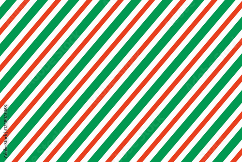 Christmas candy can seamless pattern. Red pink and green diagonal stripes background. Repeating decoration wallpaper. Winter holiday lines backdrop. Christmas peppermint present wrapping