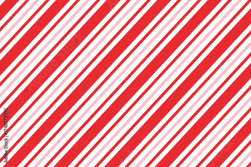 Christmas candy can seamless pattern. Red pink and green diagonal stripes background. Repeating decoration wallpaper. Winter holiday lines backdrop. Christmas peppermint present wrapping