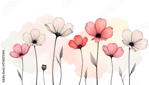 Three minimalist pink and orange tulips.