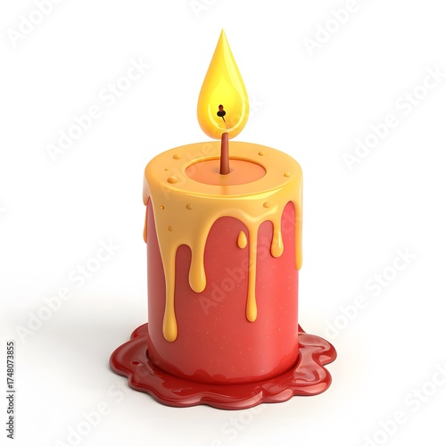 Cute cartoon candle with a happy flame and dripping wax