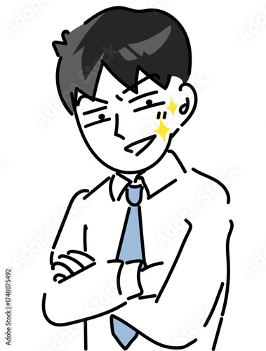 腕組みカメラ目線でカッコつけるイケメン会社員のベクターイラスト