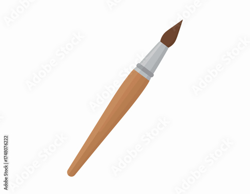 Digital illustration of a brown paintbrush with a silver ferrule on a white background.
