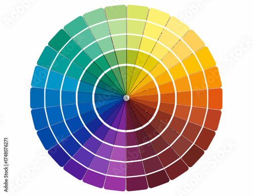 Colorful circular color wheel chart with white grid lines on a plain white background for graphic design and color theory applications.