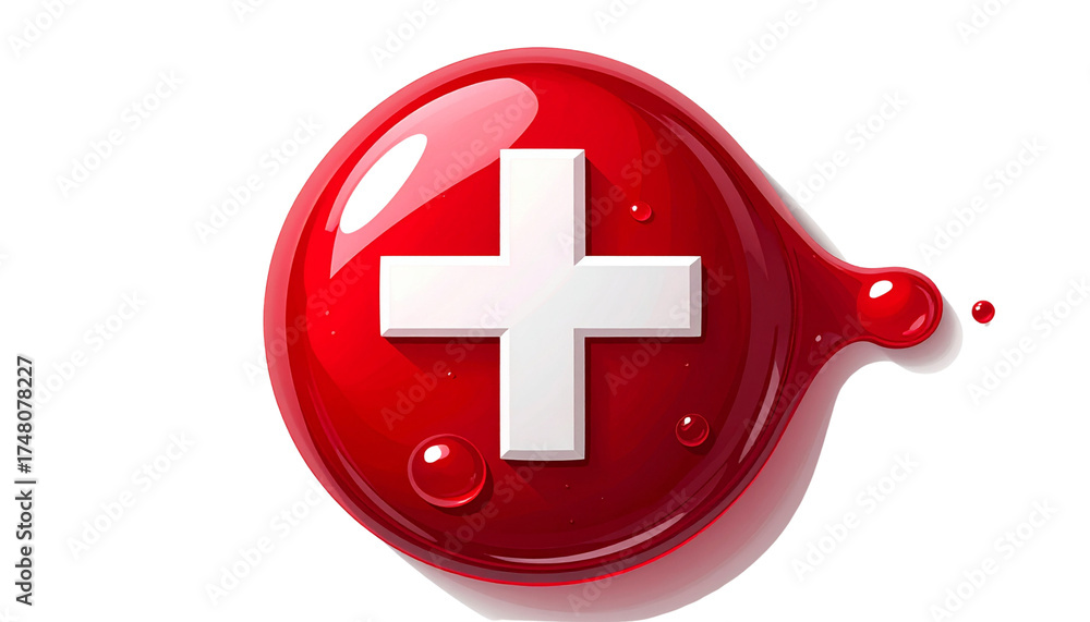 Obraz premium Medical Cross Icon in a Red Droplet - Healthcare and Emergency Symbol for Design Use