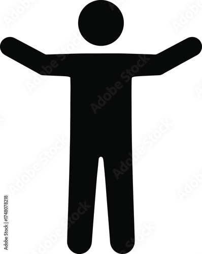 Simple black silhouette of a person with arms outstretched in a welcoming or open gesture isolated on a vector silhouette