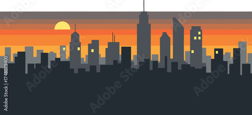 City Skyline at Sunset - Minimalist Vector Art