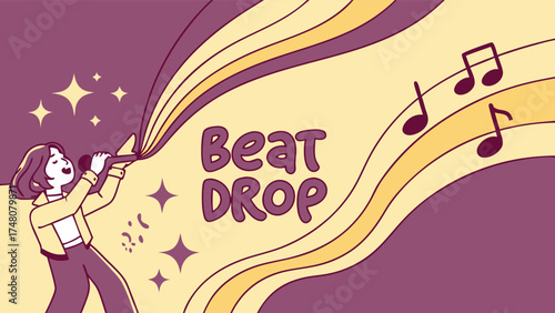 Dynamic music event promotion featuring singer with soundwaves, perfect for concert flyers and advertising with a modern, vibrant feel