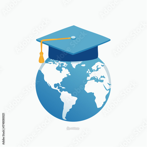 An illustration depicting a globe with a graduation cap, symbolizing global education and learning.