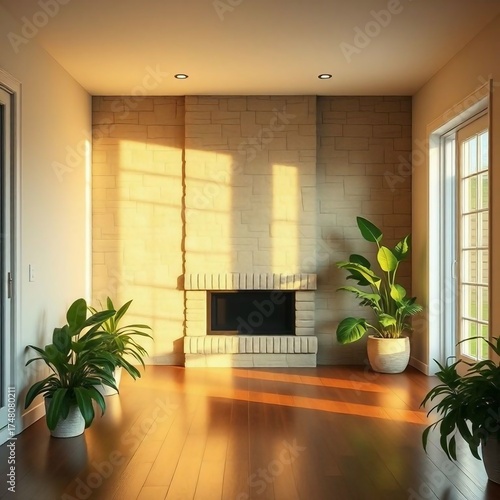 modern living room Realistic Natural House Exterior with Warm Interior Lighting and Peaceful Surroundings
