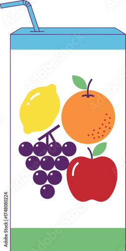 Juice Box with Fruit Illustration and Straw