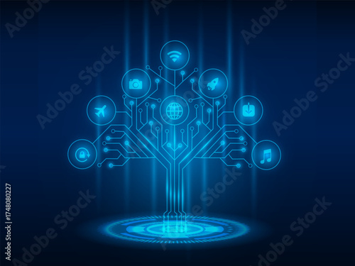 Geometric background and high tech circuit board connection system