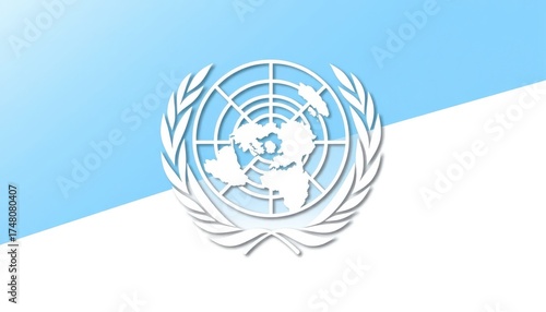 Global peace and cooperation symbolized by the United Nations emblem on a serene blue and white background
