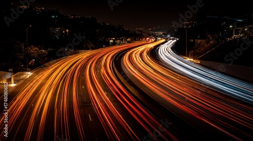 Night highway light trails