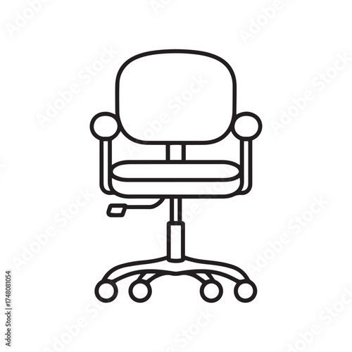Minimalist Outline Vector Drawing of an Ergonomic Swivel Office Chair with Wheels for Workspace Furniture Icon