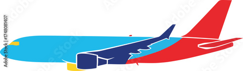 Airplane icon with blue, red, and yellow colors