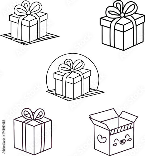 Hand drawn outline illustration of surprise gift boxes perfect for celebration themes