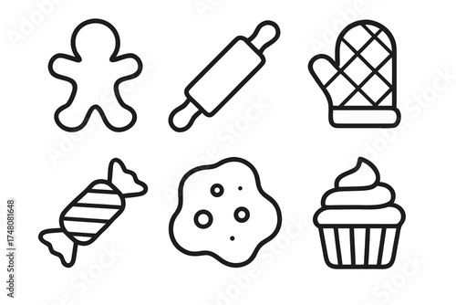 Simple Black and White Baking Icons for Culinary and Dessert Concepts