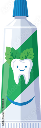 Smiling Toothpaste Tube with Mint Leaves