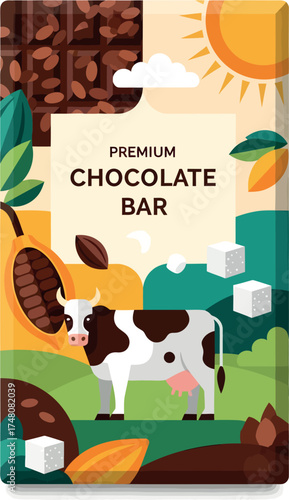 Premium Chocolate Bar with Cow and Cocoa