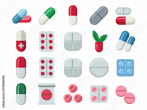 Collection of Pharmaceutical Medications and Supplements Colorful Pill Capsules Tablets and Blister Packs for Healthcare and Well being