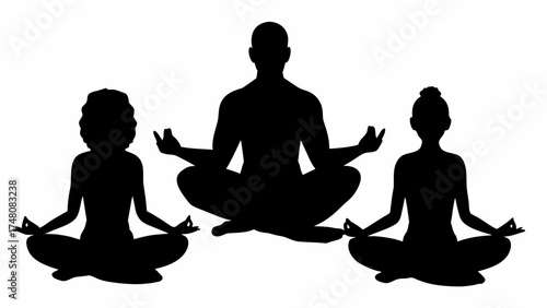 Achieve Inner Peace with this Tranquil Yoga Meditation Silhouette Featuring Three Figures in Lotus Position for Wellness and Mindfulness Practices