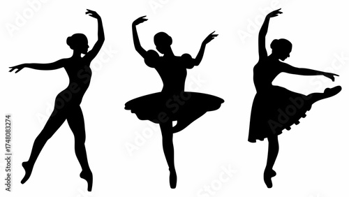 Elegant ballet dancers in graceful poses, captured as striking silhouettes, inspire creativity and movement for dance studios and artistic projects