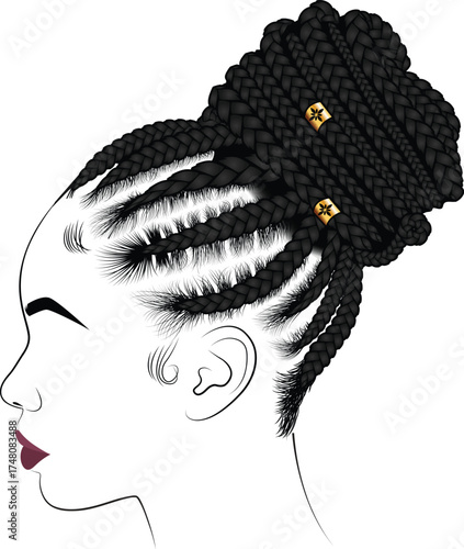 Beautiful Woman with Braided Hair Bun – African Hairstyle Vector Illustration