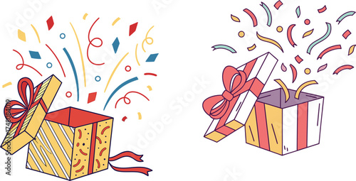 Detailed vector artwork of multiple presents arranged artistically in monochrome style