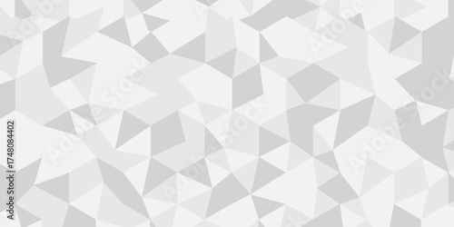 Abstract geometric white and gray background seamless mosaic and low polygon triangle texture wallpaper. Triangle shape retro wall grid pattern geometric ornament tile vector square element.	