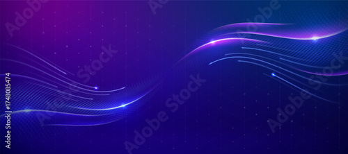 Purple and blue futuristic data waves flowing across a starry background