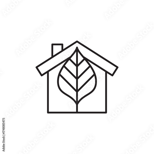Eco Friendly House Outline with Leaf Green Home Icon