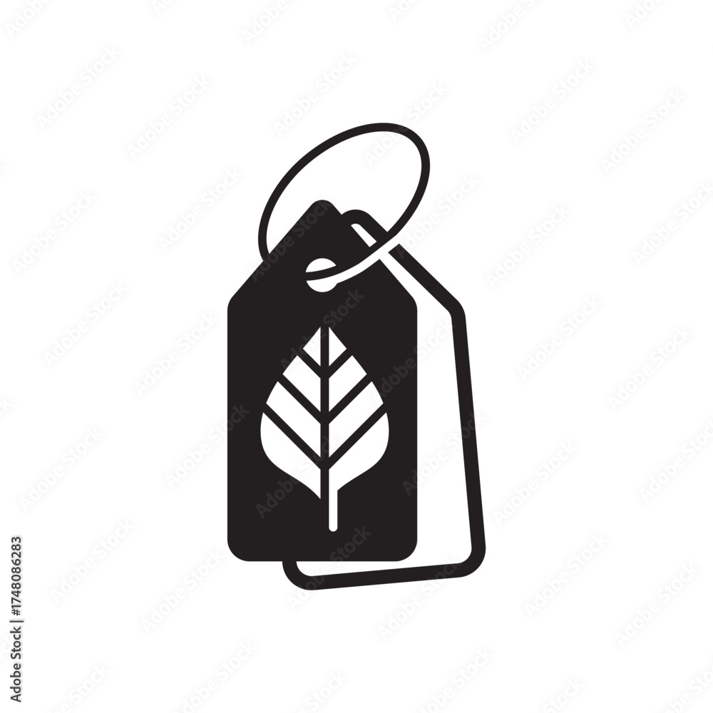 Obraz premium Eco Friendly Shopping Tag with Leaf Solid Glyph Icon