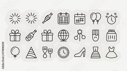 Celebration party event holiday birthday new year gift present balloon calendar date clock dress shoe silhouette