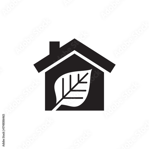 Eco Friendly House Solid Glyph with Leaf Green Home Icon