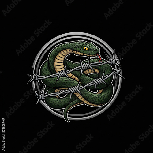 Barbed wire around a snake, logo image