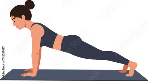 Simple Flat Illustration Woman Doing Plank Exercise for Core Strength