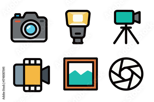 Photography and Videography Icons Set - Flat Design