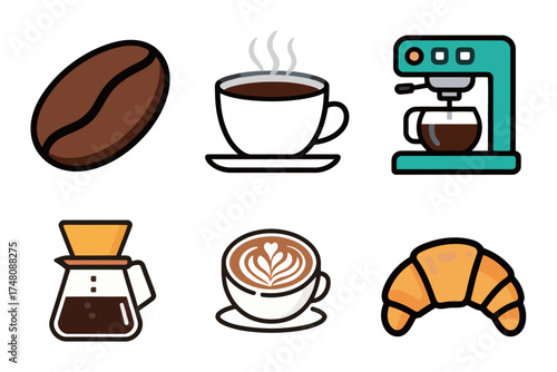 Coffee and Breakfast Icons Set - Flat and Colorful