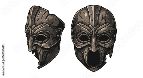 Ancient warrior helmet illustration detailed metalwork and historical artifact