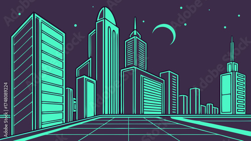 urban city skyline and building silhouette vector illustration of a night cityscape in digital theme