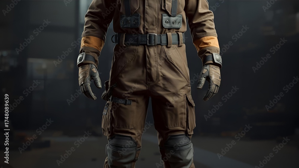 Fototapeta premium A realistic image of a full-body industrial worker’s uniform, such as a construction or factory worker’s suit.
