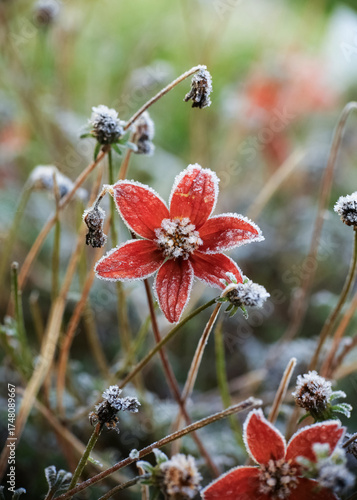 Frost on the blooming dahlia